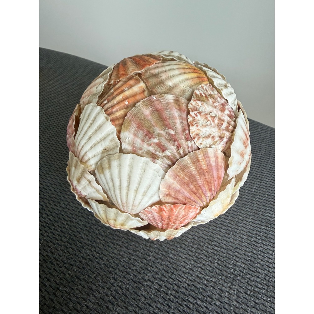 Handmade Natural Scallop Seashell Decorative Orb Sphere 6 in Coastal Beach Home